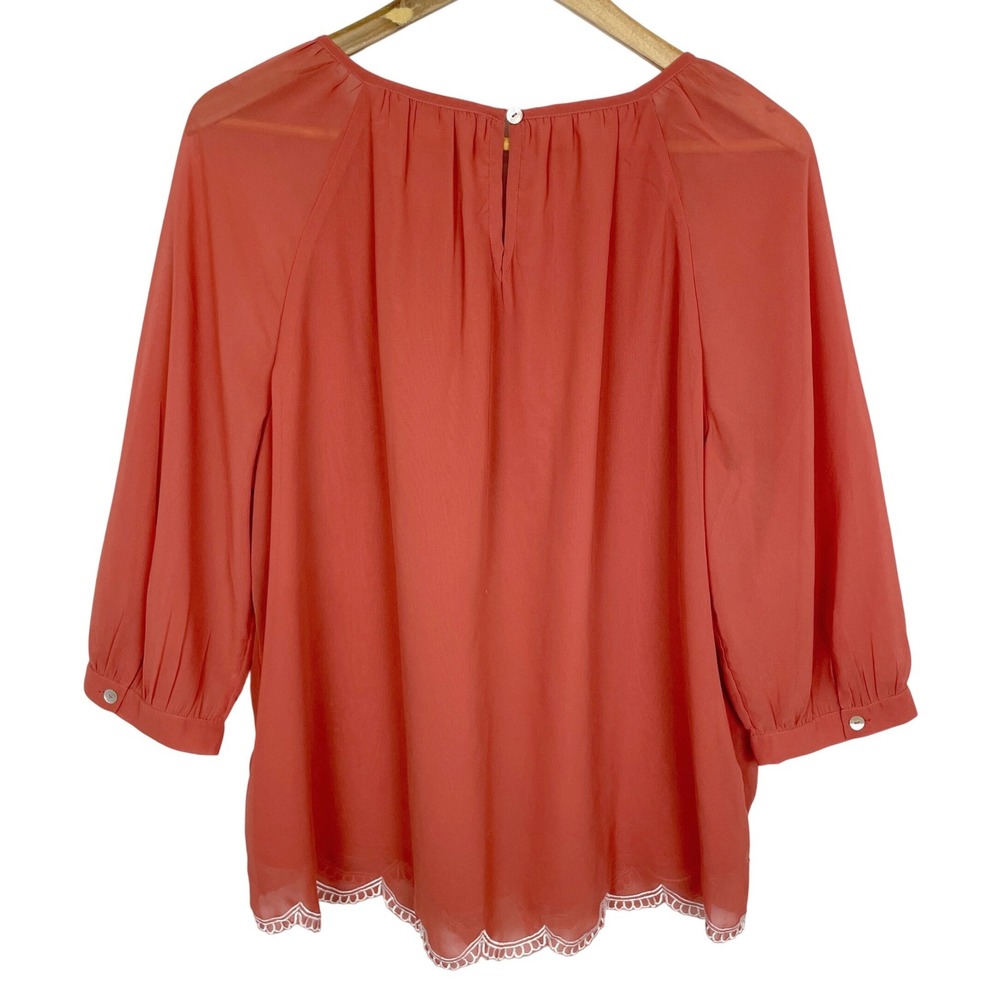 Soft Surroundings Embroidered Floral Blouse Top Womens L Scalloped Hem Boho Chic - Picture 2 of 9